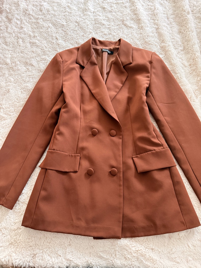 Boohoo Double-Breasted Women's Blazer Jacket In Chocolate